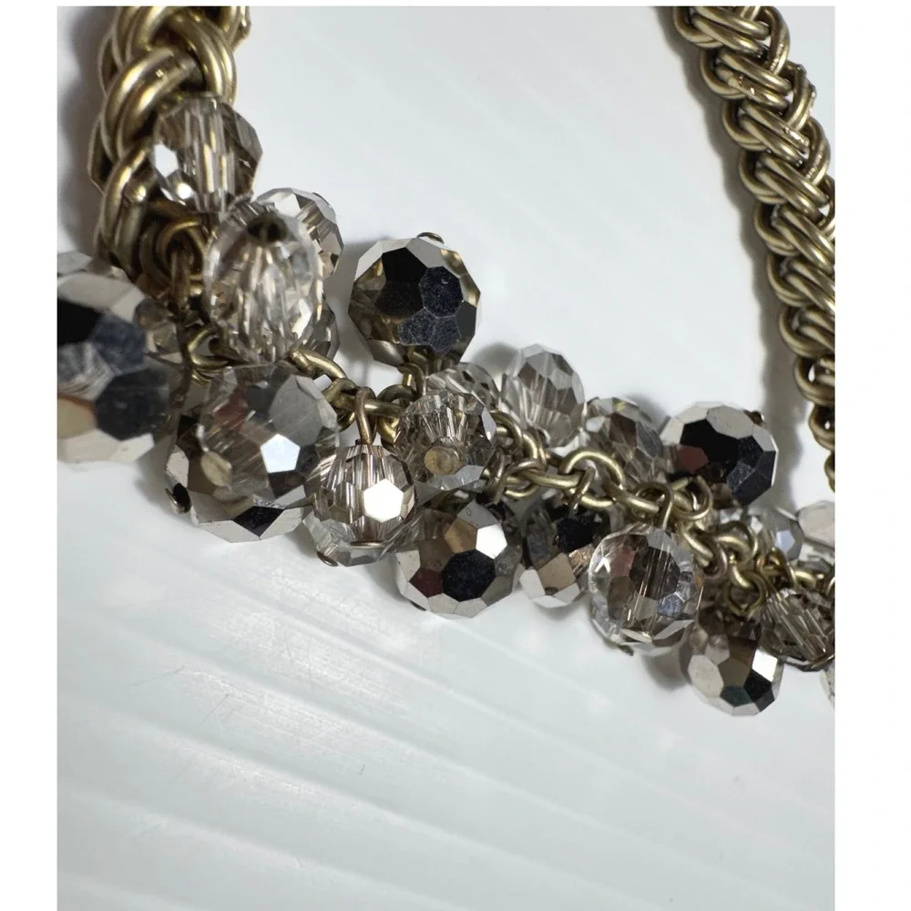 Kenneth Cole NY Gold Tone Woven Chain & Faceted Crystal Cluster Toggle Bracelet